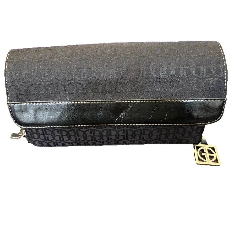 NWOT Giani Bernini Black Monogram Purse Handbag Faux Leather & Canvas 4” X 10”